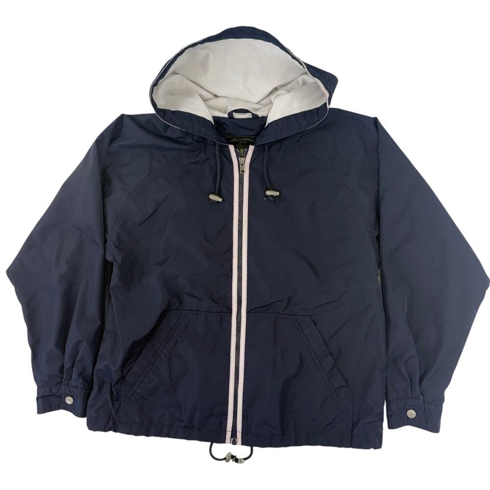 Eddie Bauer Women's Hooded Jersey Lined Jacket Navy Large Full Zip - Picture 3 of 9